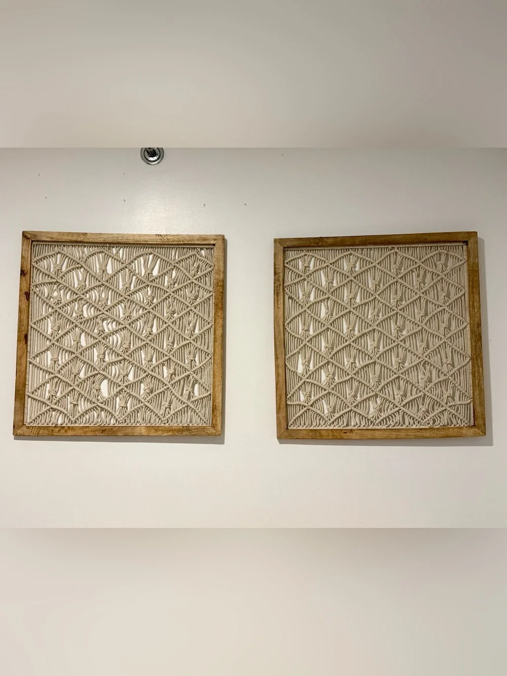 Neutral Macrame Wall Art Pair with Natural Wood Frames